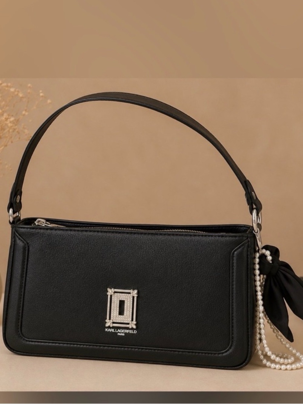 Karl Lagerfeld Paris Simone Shoulder Bag – Black Rhinestone Logo